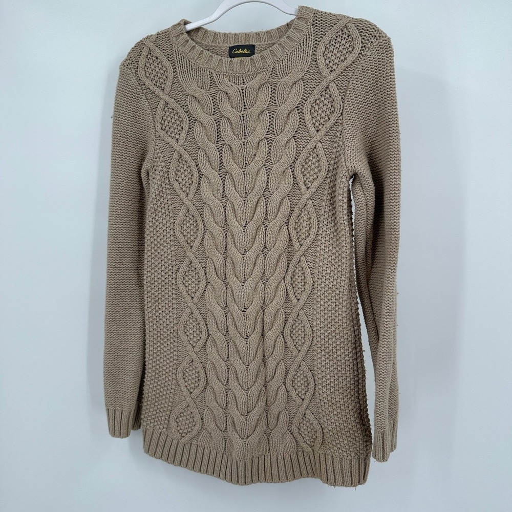 Womens Preppy Cable Knit Fisherman Sweater Size S Beige Earthy‎ Granola Outdoors